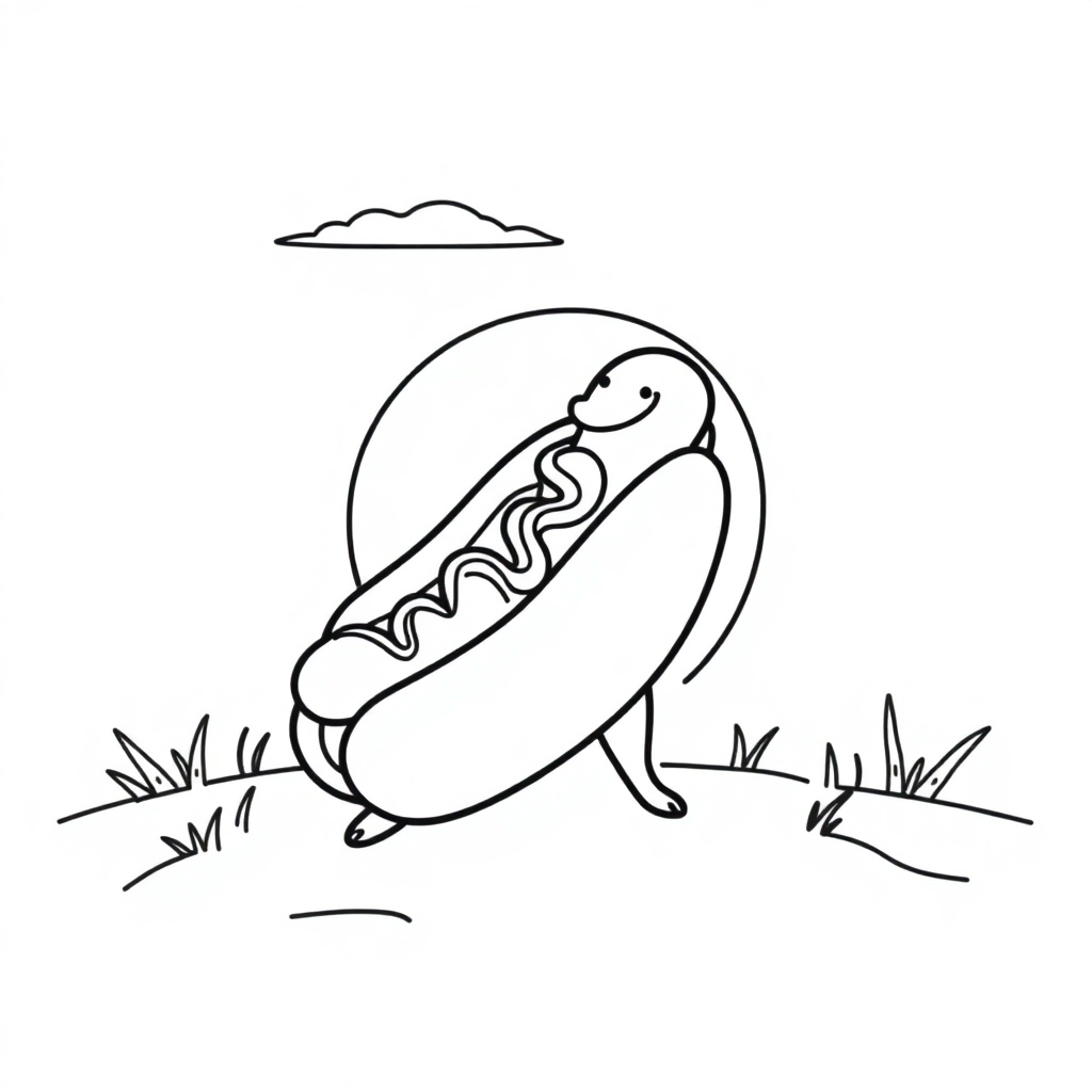 Hot Dog At Sunset Coloring Page