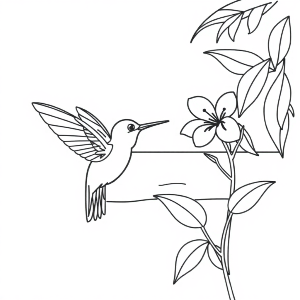 Hummingbird Near Flower On Beach Coloring Page