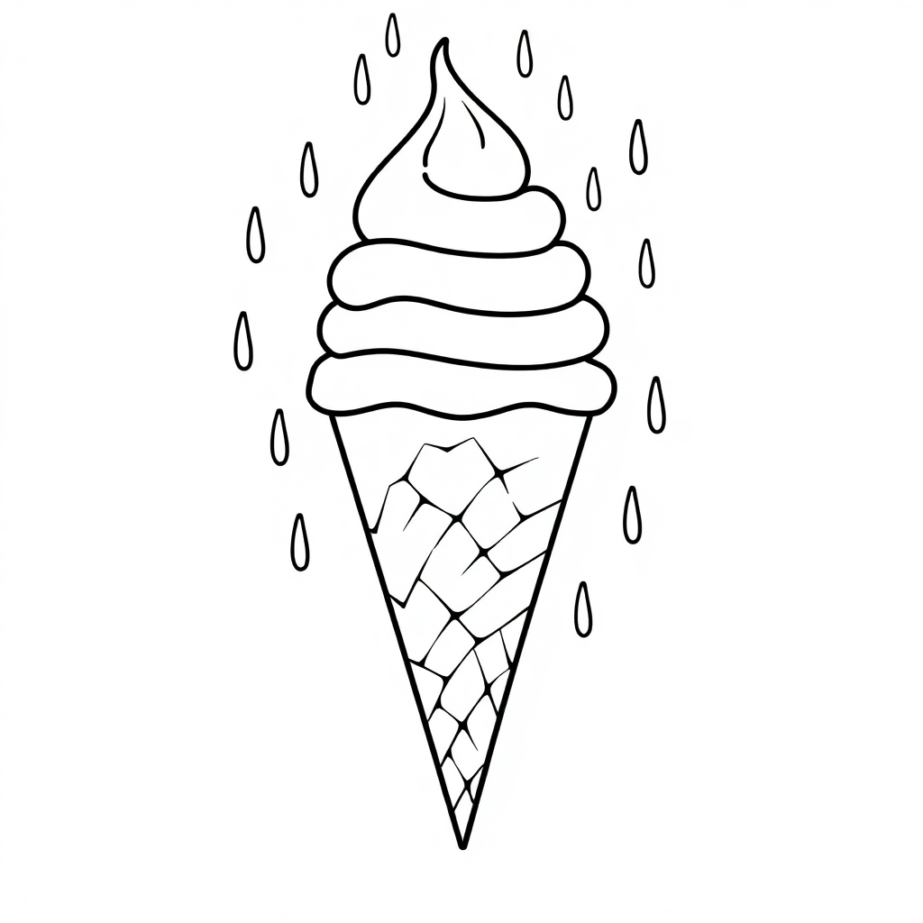 Ice Cream Cone In Rain Coloring Page