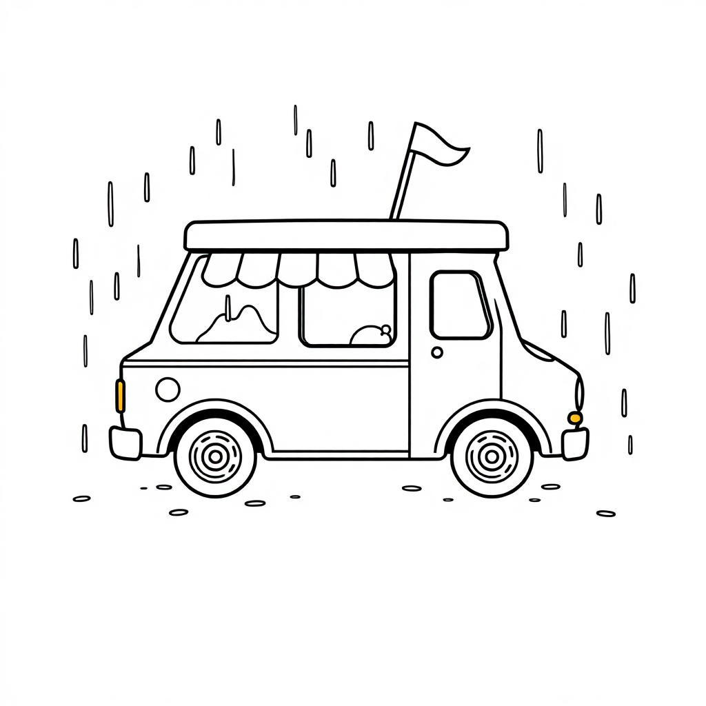 Ice Cream Truck In Rain Coloring Page