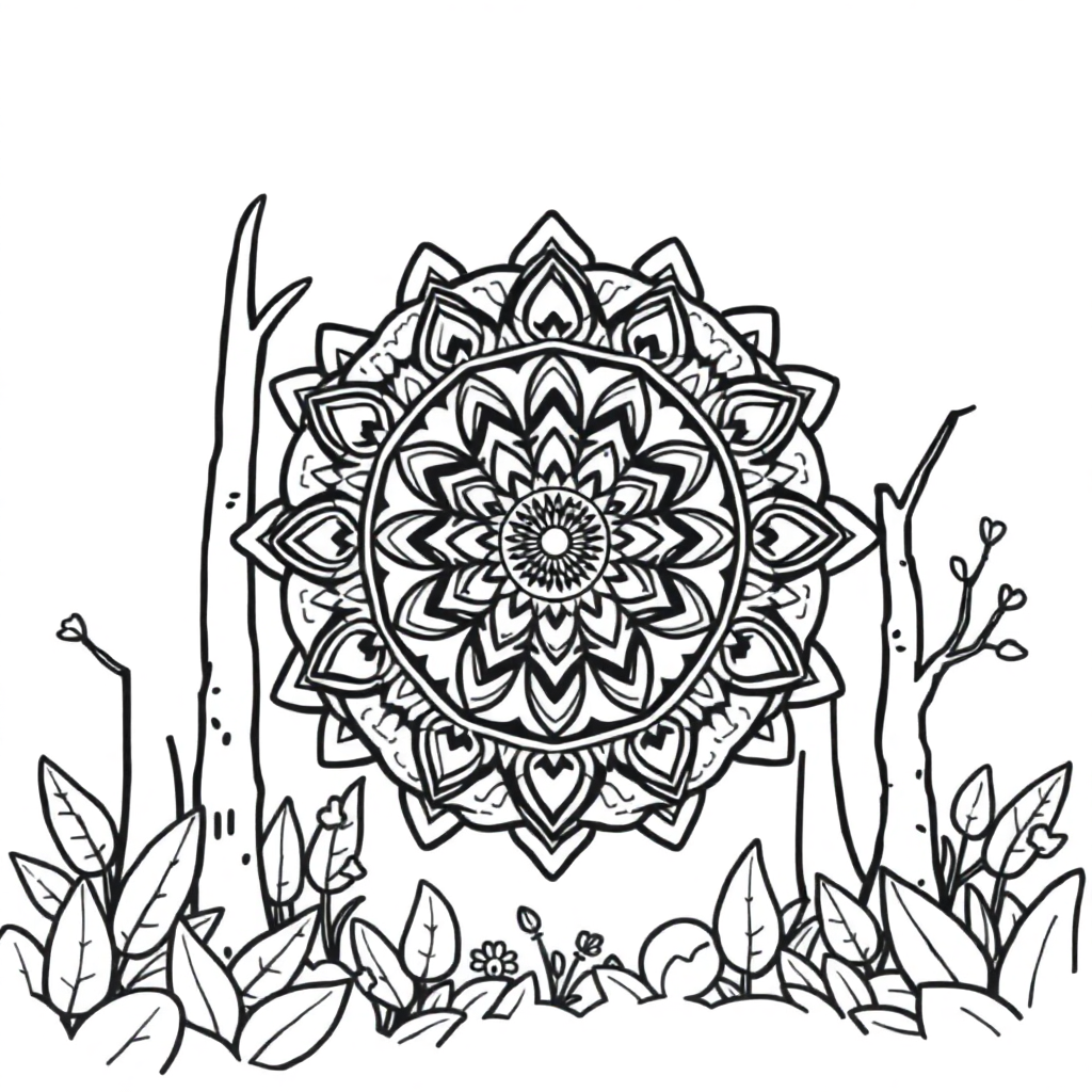 Indian Style Mandala In Forest Coloring Page