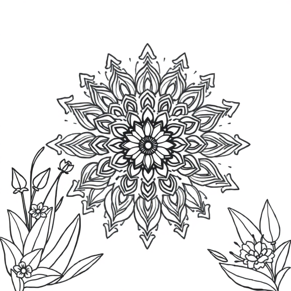 Indian Style Mandala In Garden Coloring Page