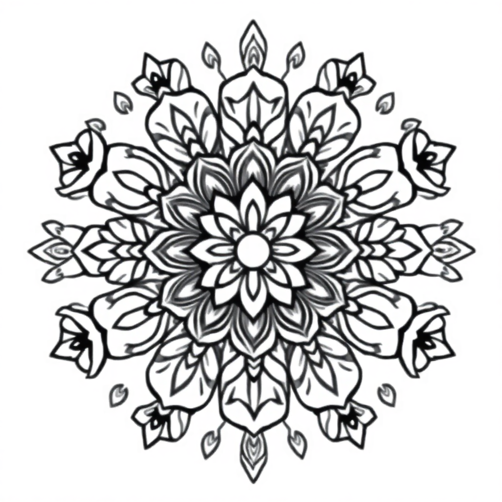 Indian Style Mandala With Flowers Coloring Page