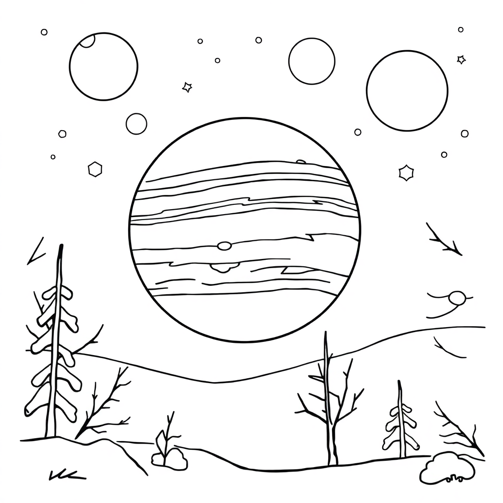 Jupiter And Moons In Winter Coloring Page