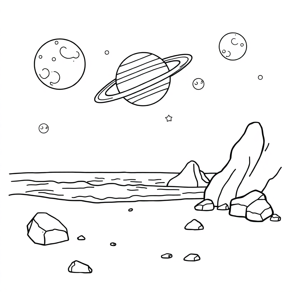Jupiter And Moons On Beach Coloring Page