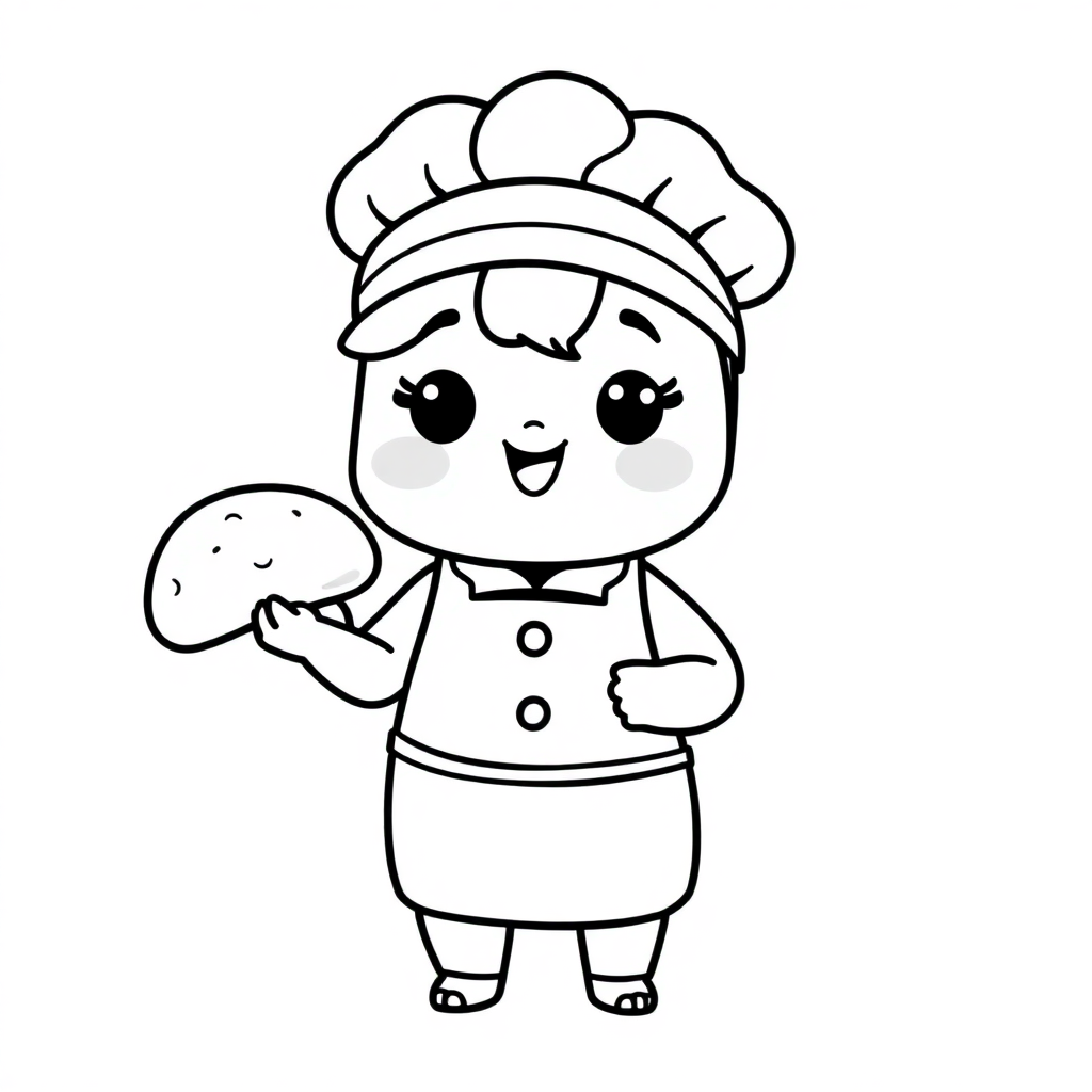 Kawaii Baker With Bread Coloring Page