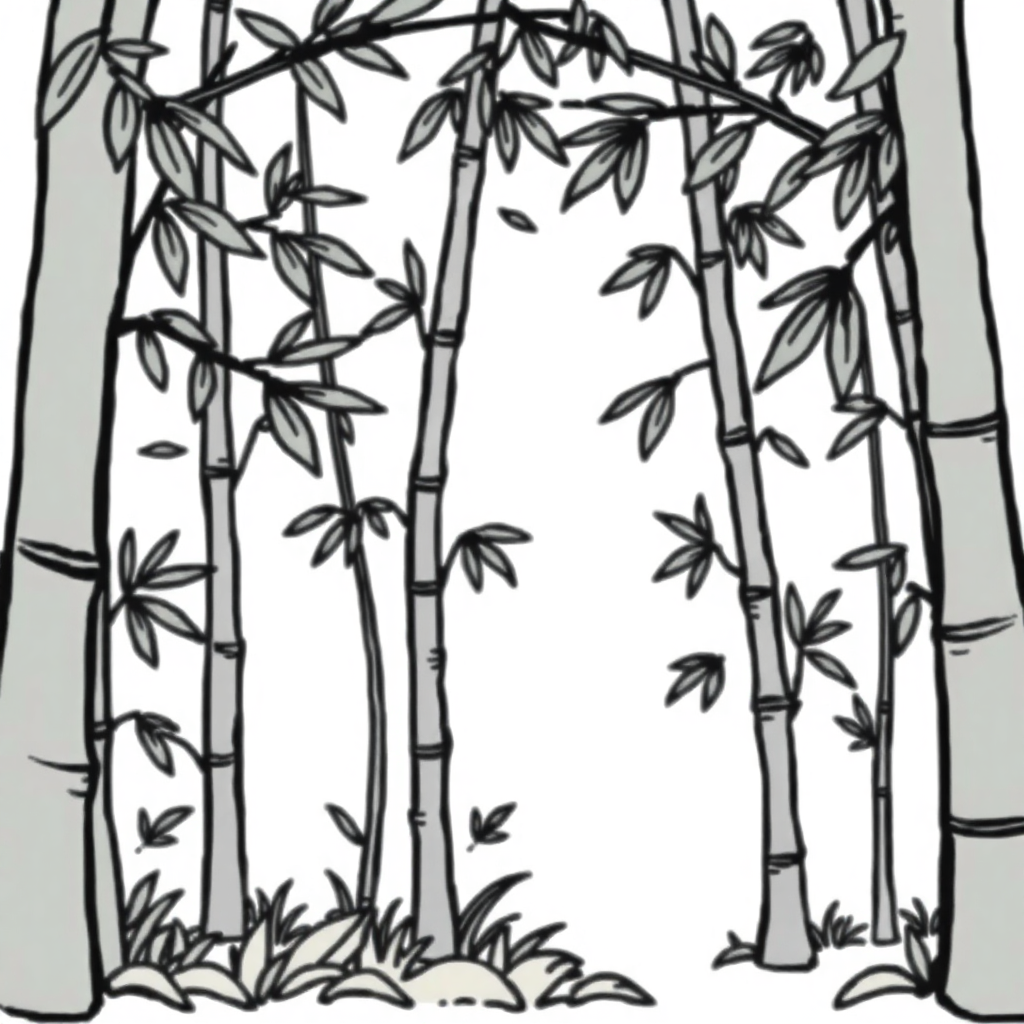 Kawaii Bamboo Forest Coloring Page