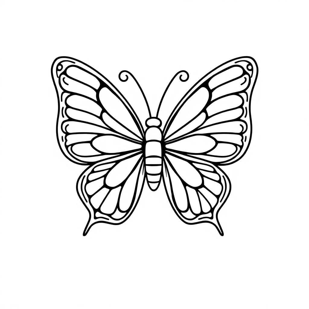 Kawaii Butterfly With Detailed Wings Coloring Page