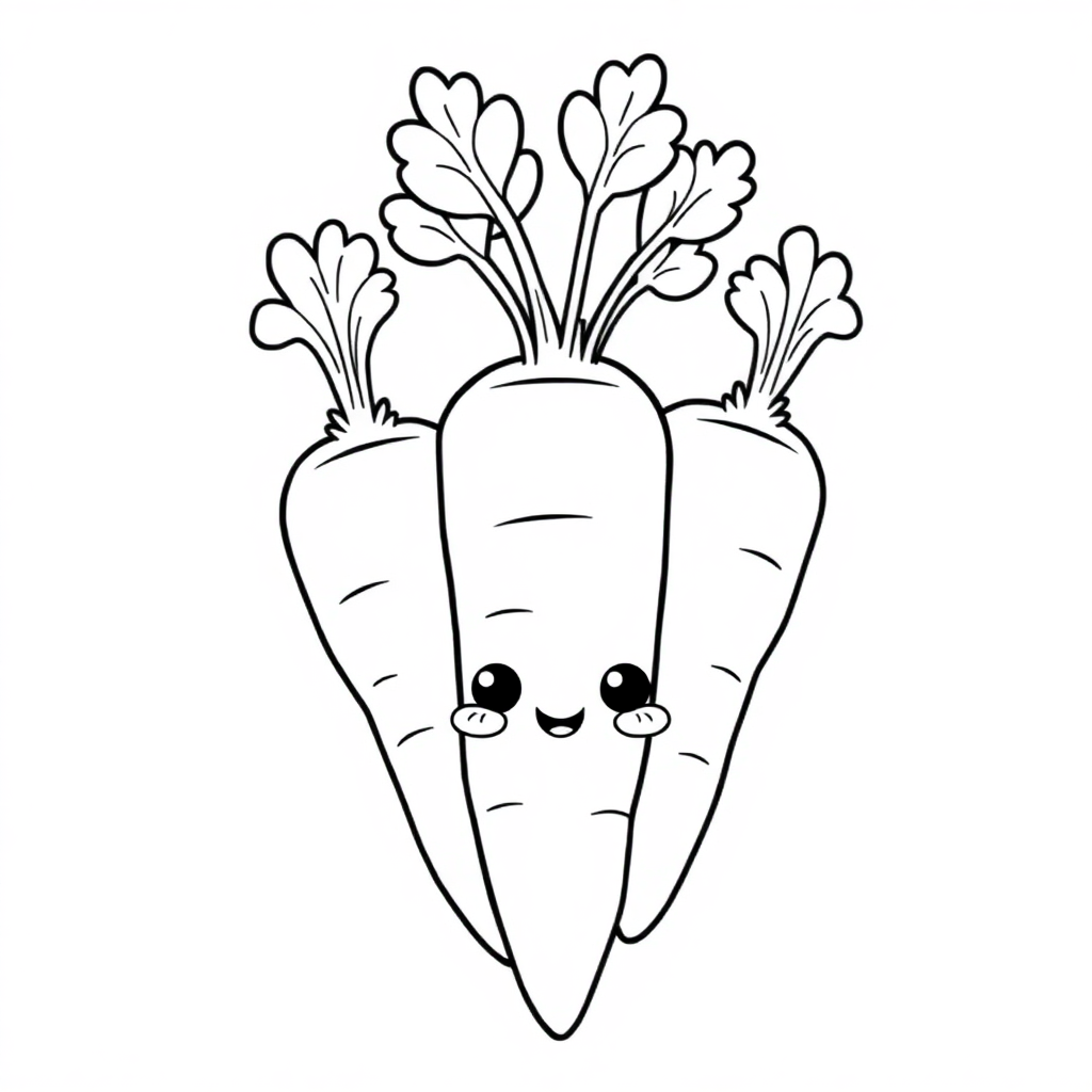 Kawaii Carrot Bunch Coloring Page