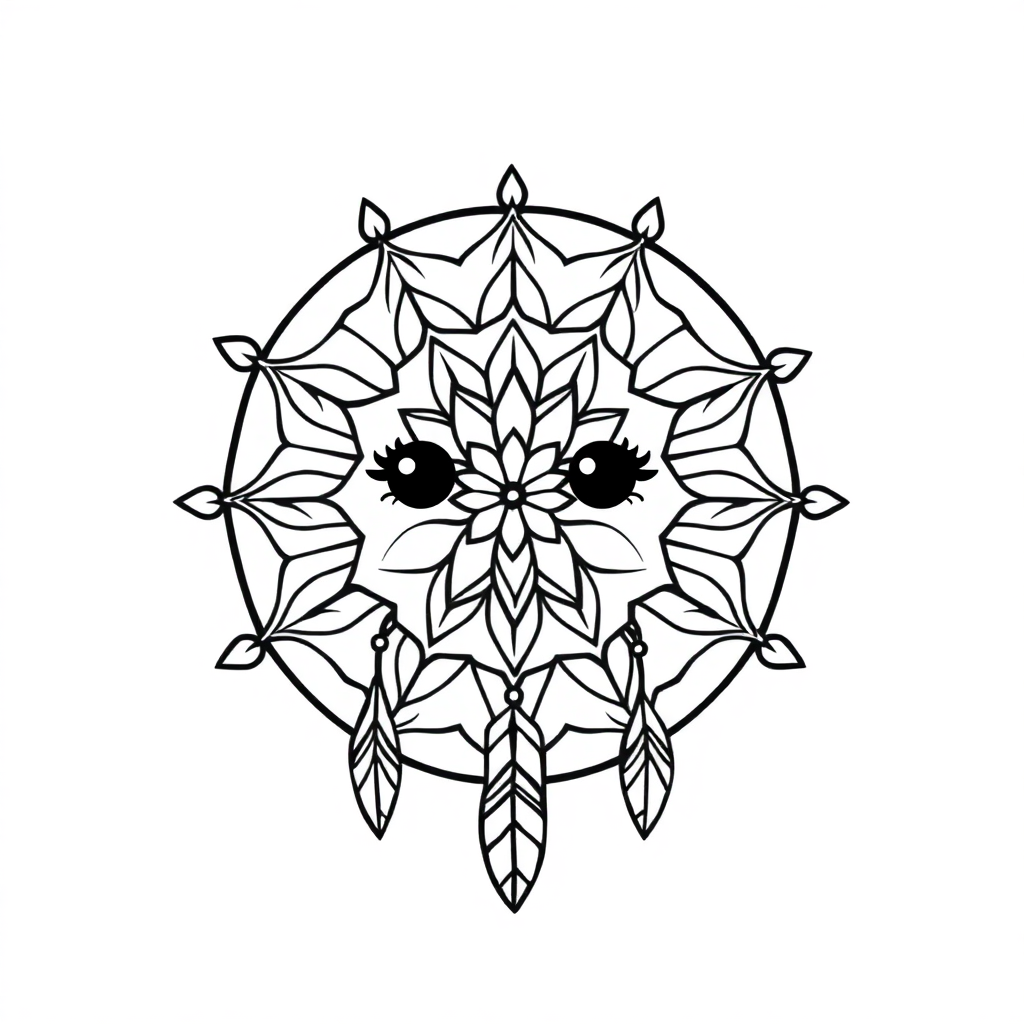 Kawaii Dreamcatcher Mandala Coloring Page