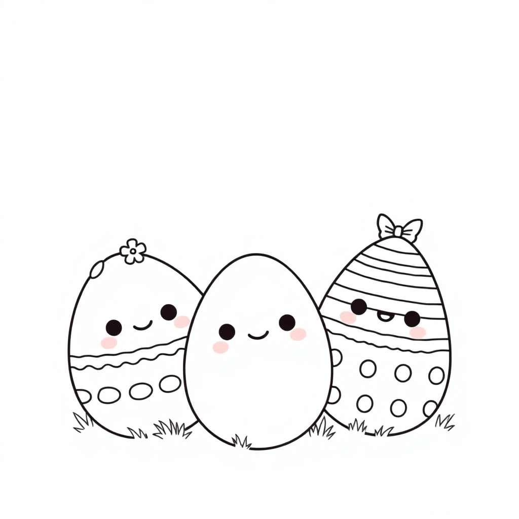 Kawaii Easter Eggs Decorated Coloring Page