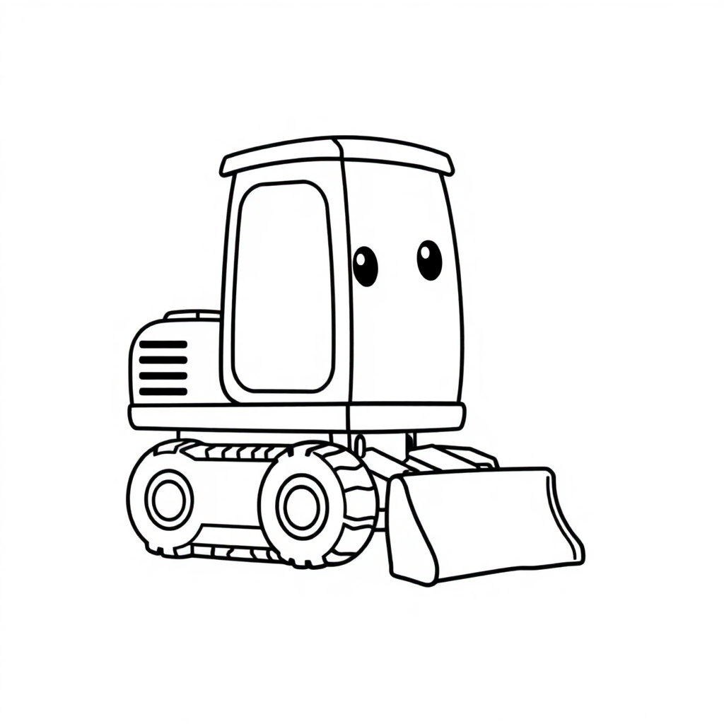 Kawaii Excavator Digging Coloring Page