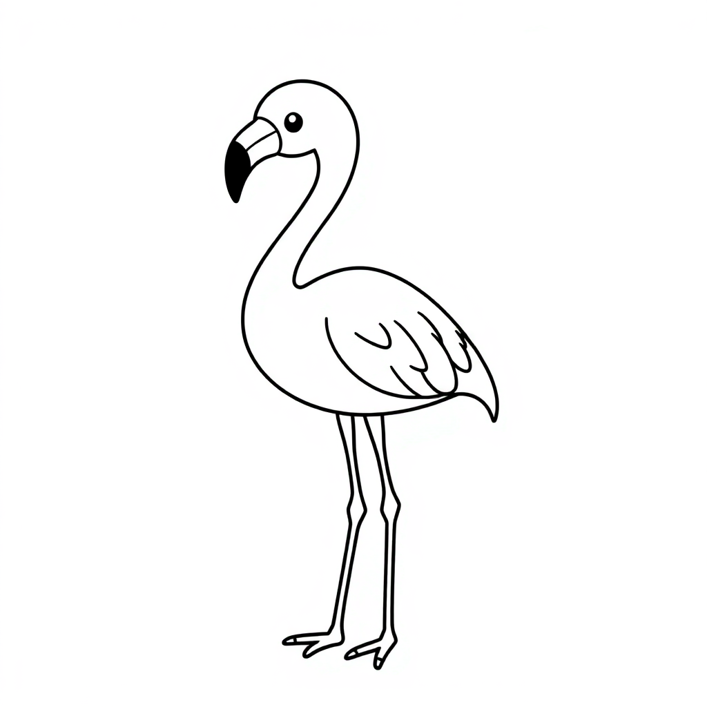 Kawaii Flamingo Standing Coloring Page