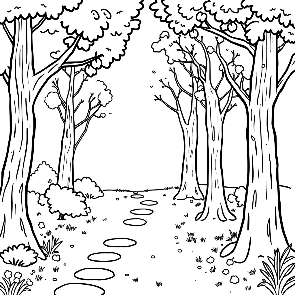 Kawaii Forest Path Coloring Page