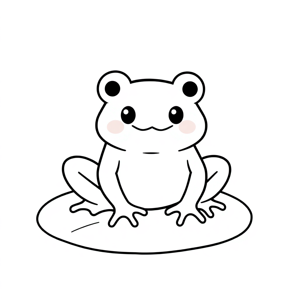 Kawaii Frog On Lily Pad Coloring Page