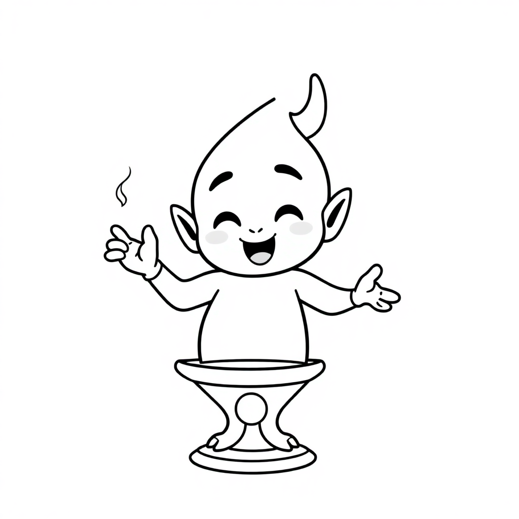 Kawaii Genie From Lamp Coloring Page