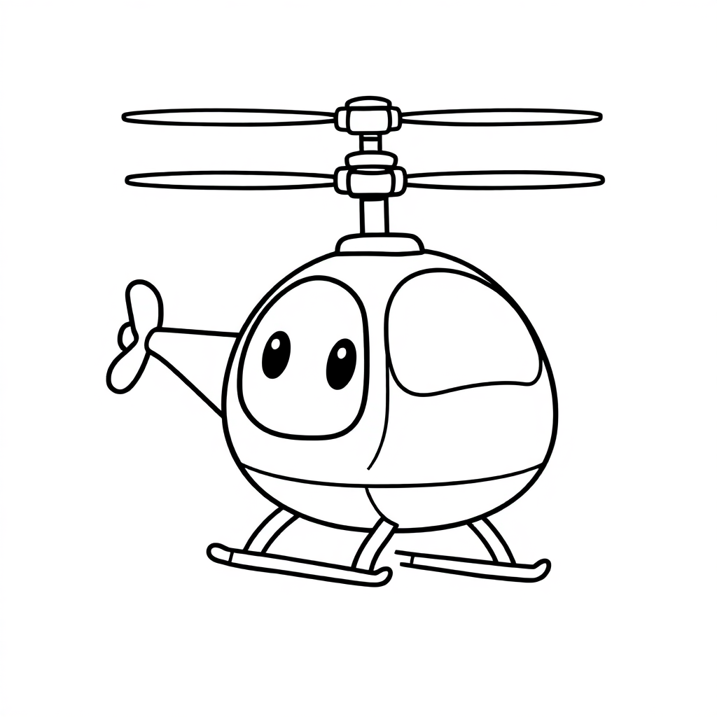 Kawaii Helicopter Flying Coloring Page