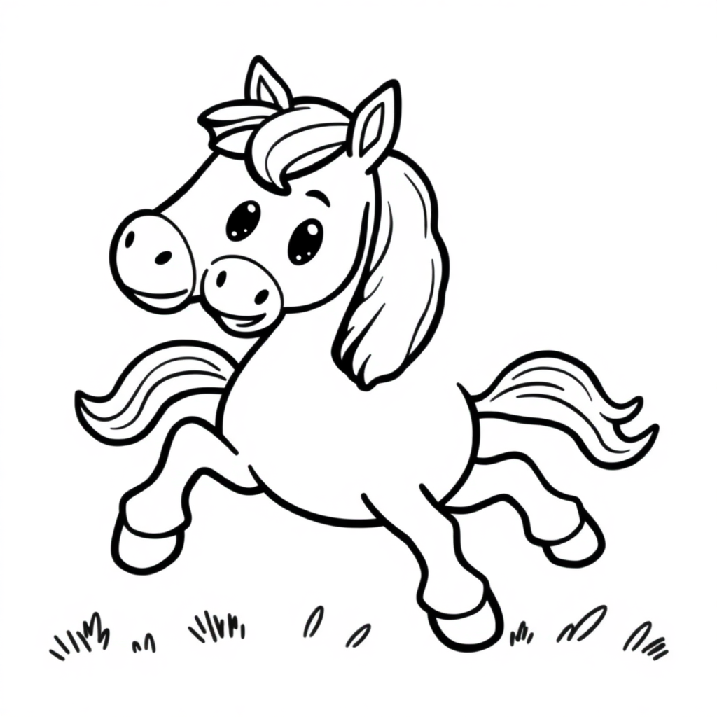 Kawaii Horse Running Coloring Page