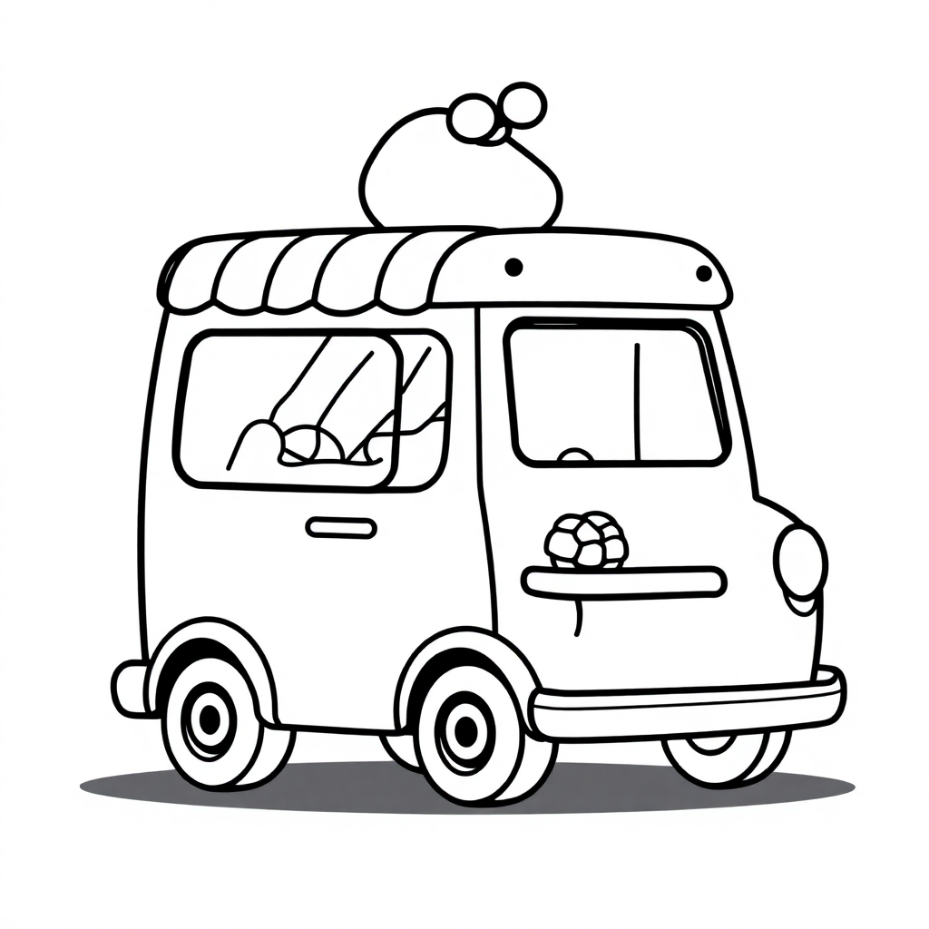 Kawaii Ice Cream Truck Coloring Page