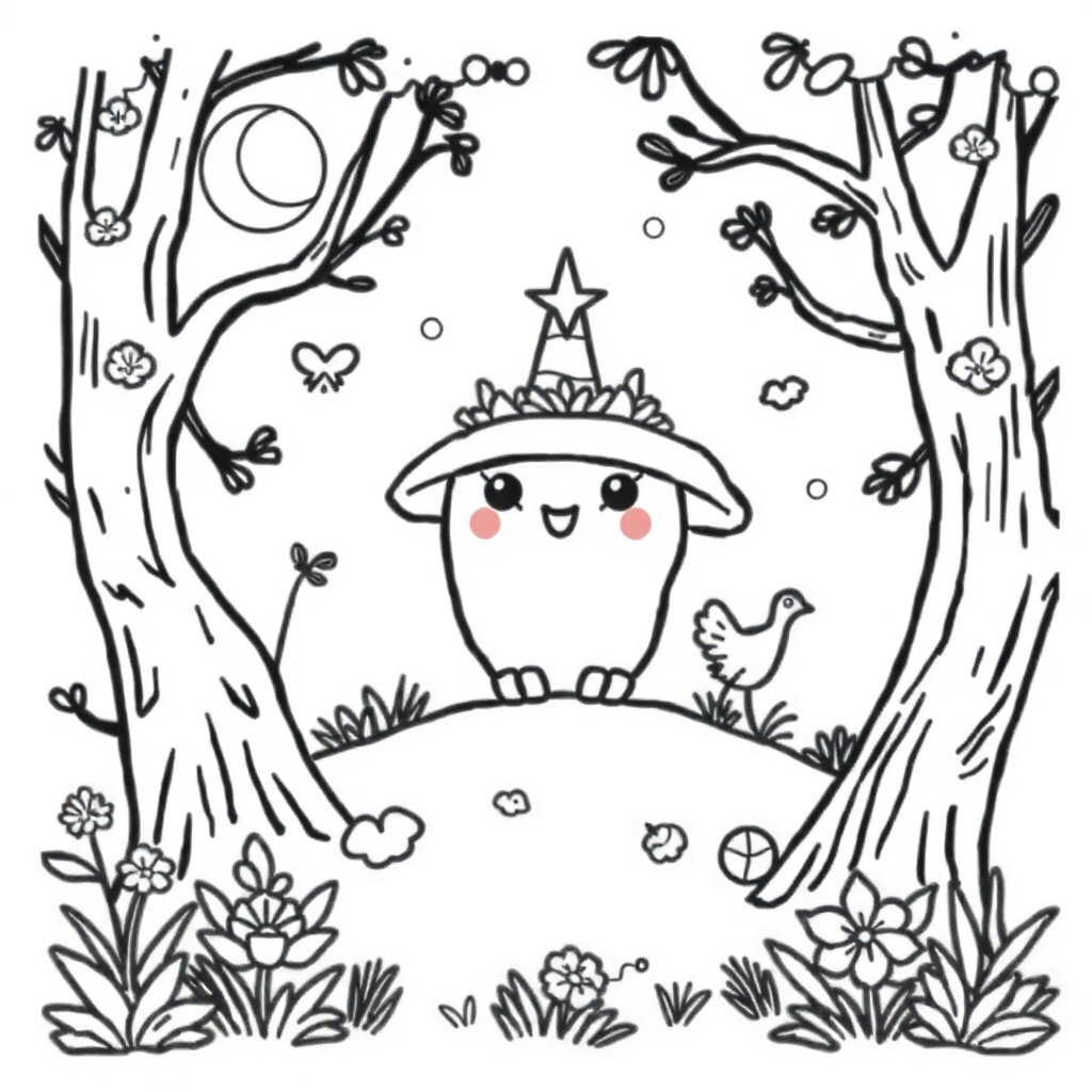Kawaii Magical Forest Coloring Page