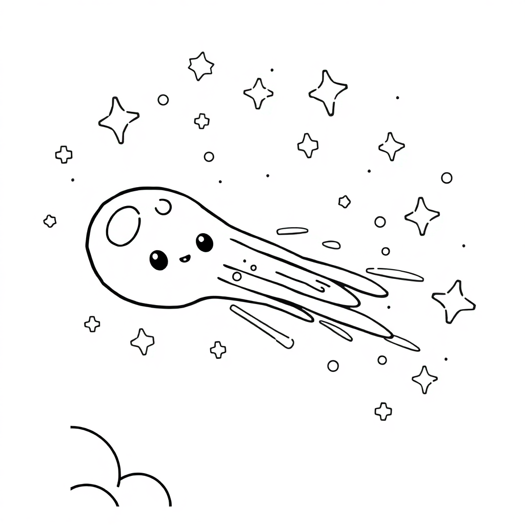 Kawaii Meteor Shower Coloring Page