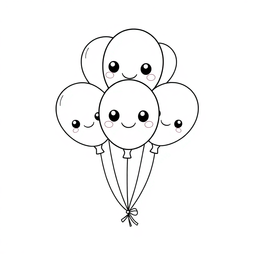 Kawaii Party Balloons Coloring Page