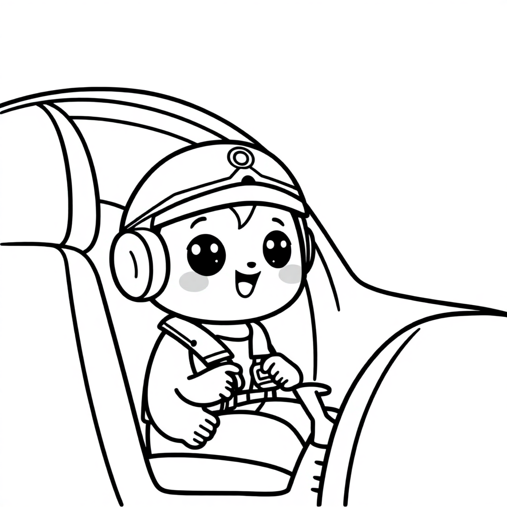 Kawaii Pilot In Cockpit Coloring Page