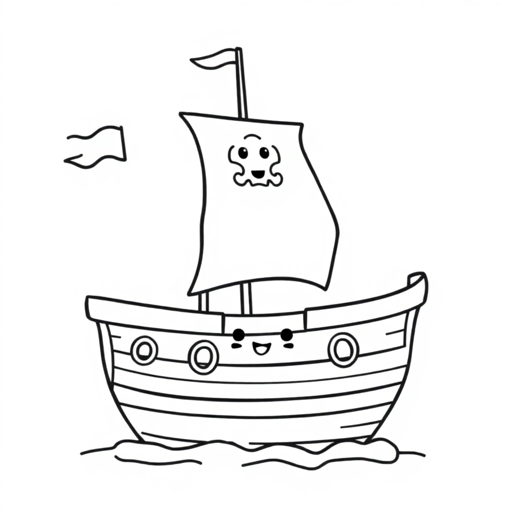 Kawaii Pirate Ship Coloring Page