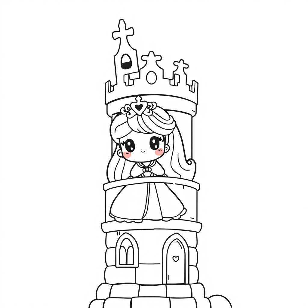Kawaii Princess In Tower Coloring Page