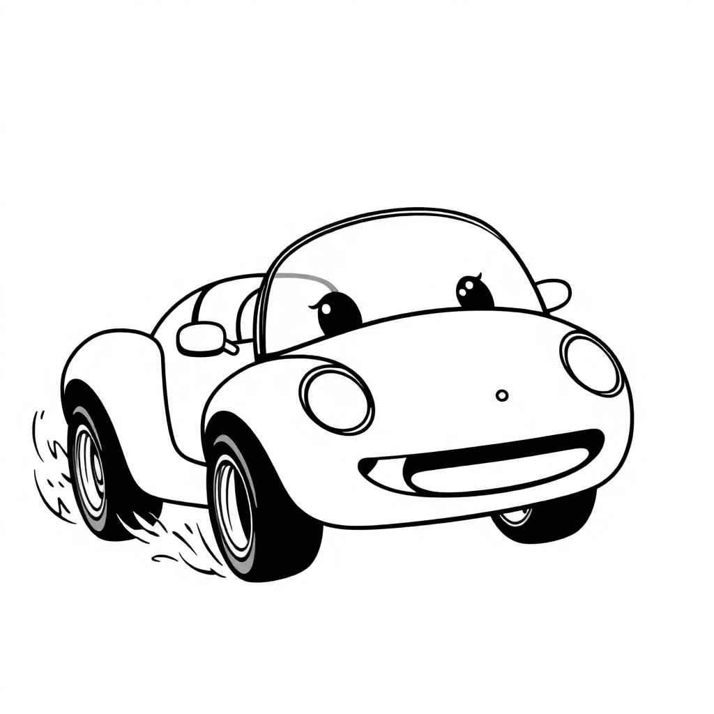 Kawaii Race Car Speeding Coloring Page