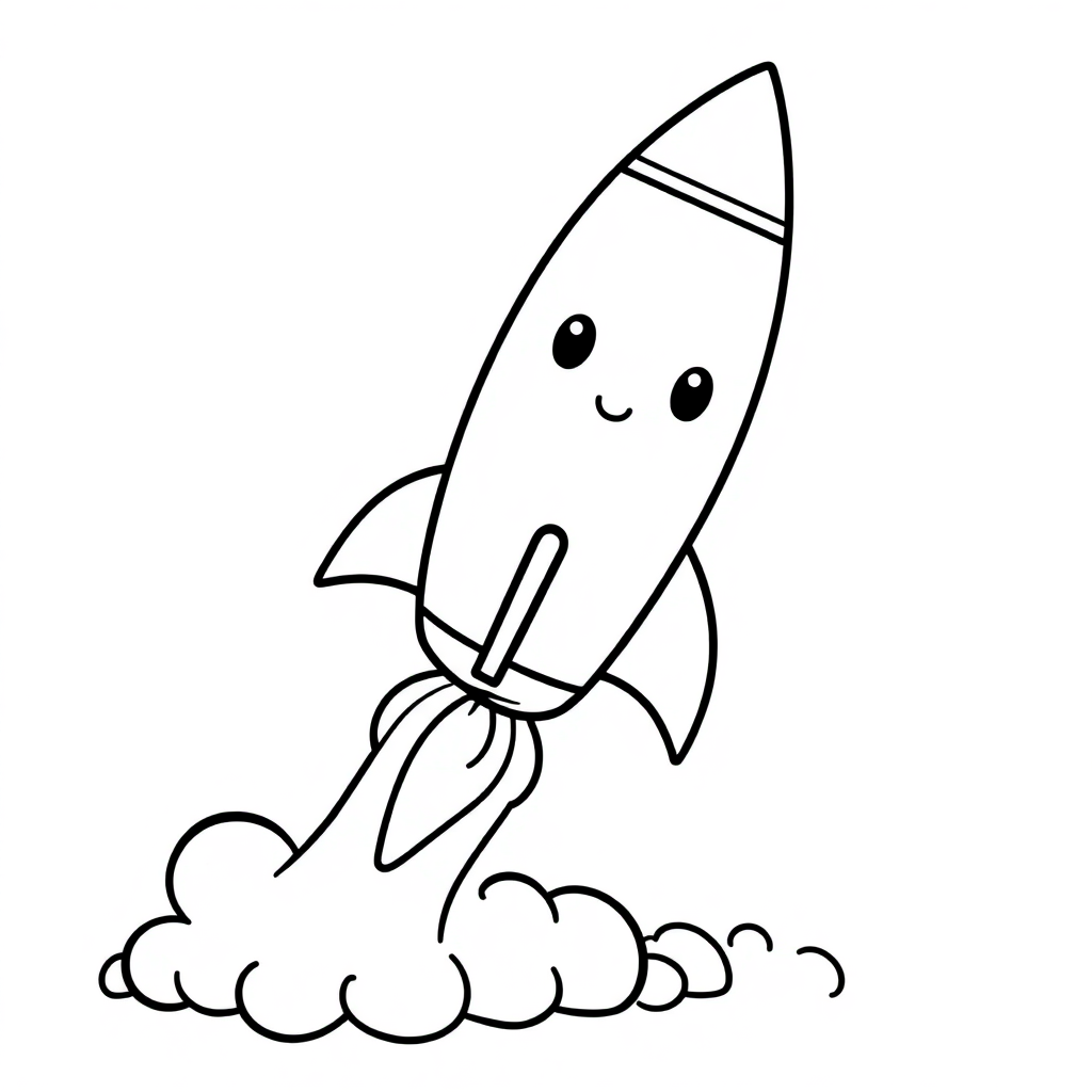 Kawaii Rocket Launching Coloring Page