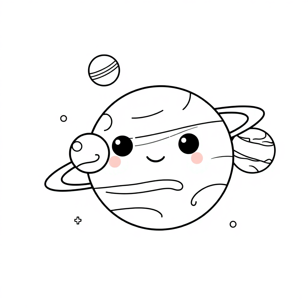 Kawaii Solar System Planets Coloring Page