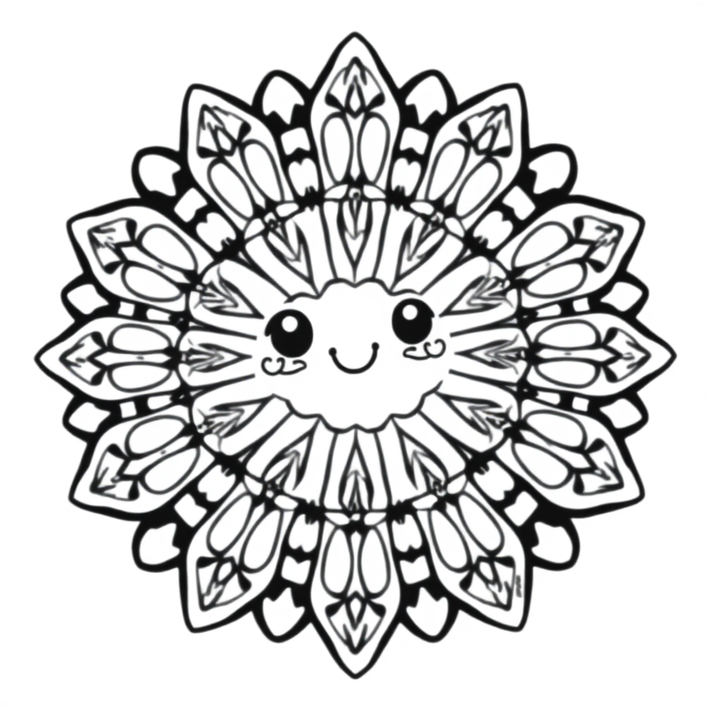 Kawaii Symmetrical Mandala Pattern Coloring Page