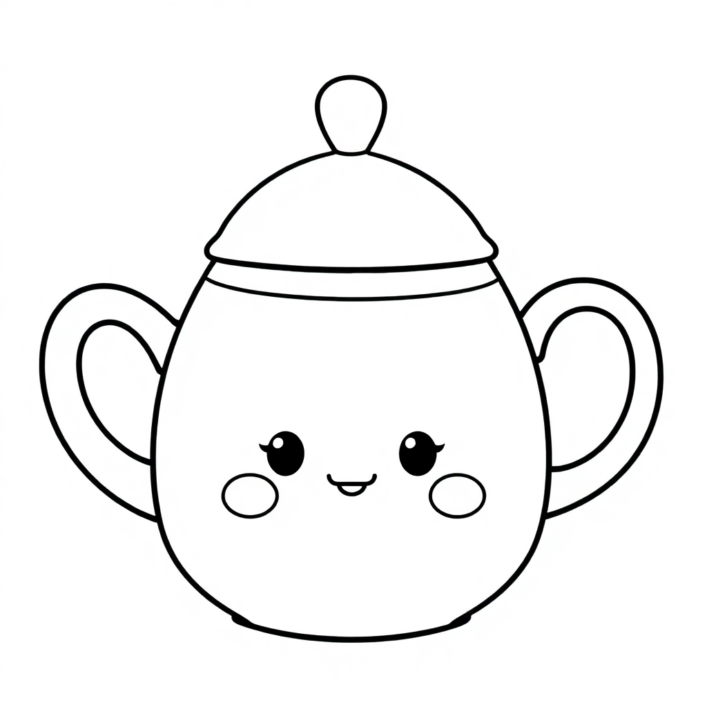 Kawaii Tea Pot Coloring Page