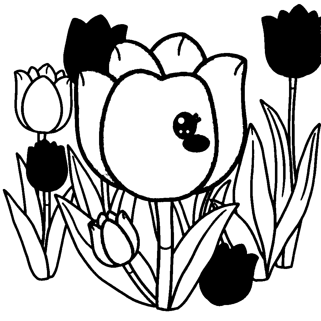 Kawaii Tulip Garden Coloring Page