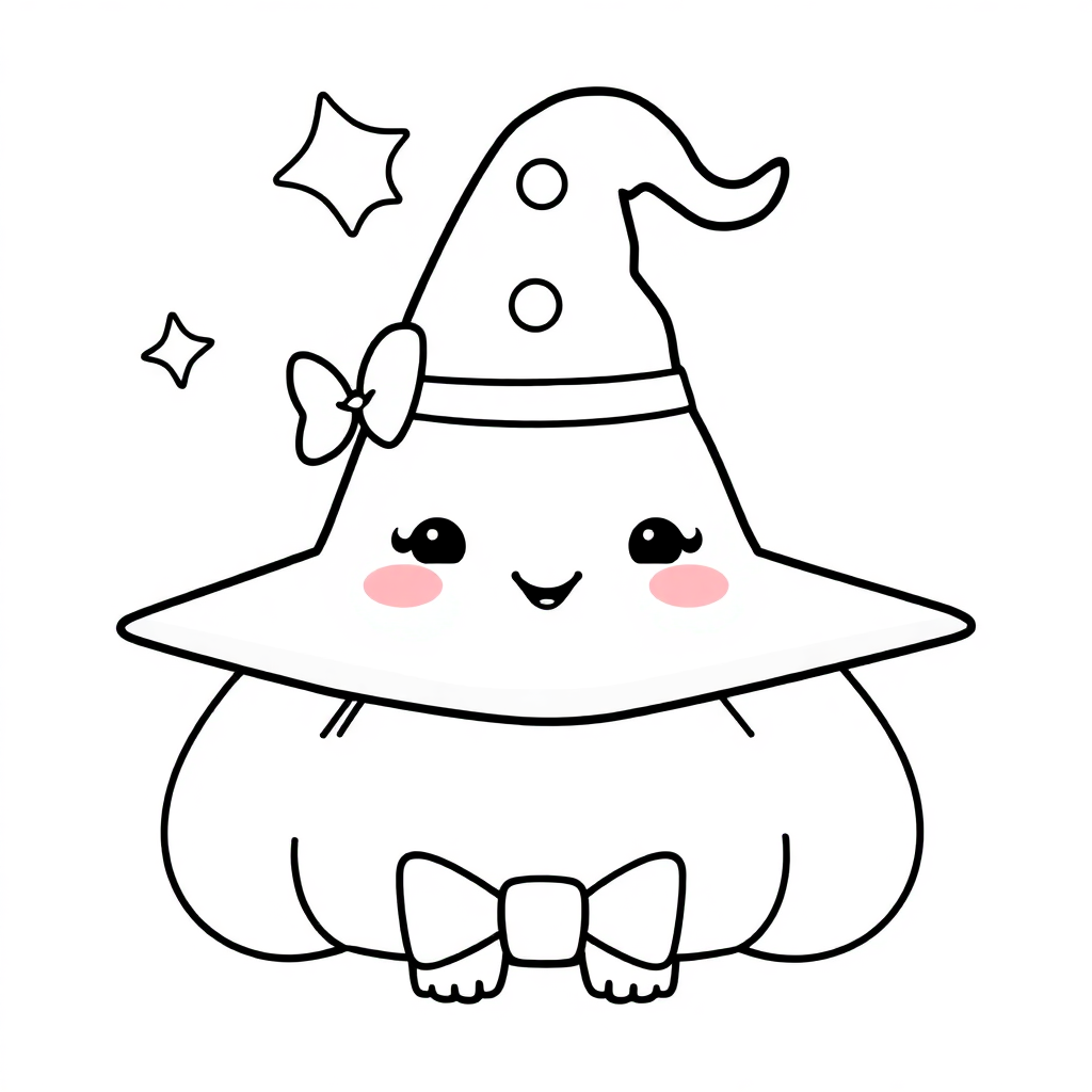 Kawaii Witch Hat Coloring Page