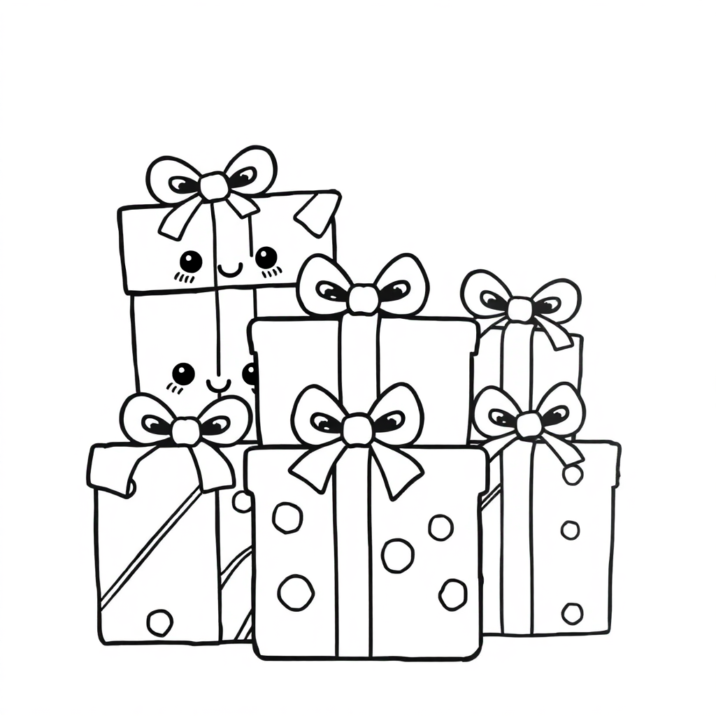 Kawaii Wrapped Presents Coloring Page