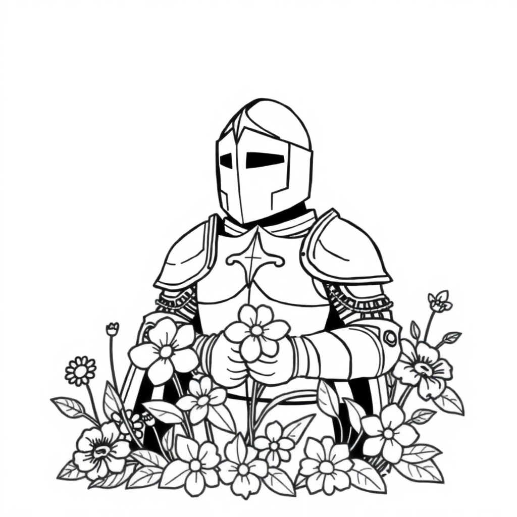 Knight In Armor With Flowers Coloring Page