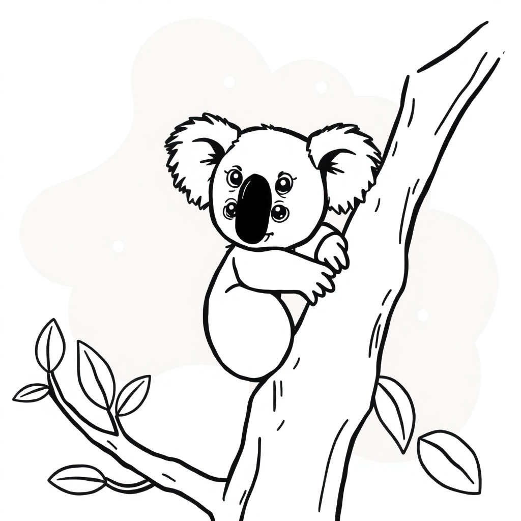 Koala On Tree At Night Coloring Page