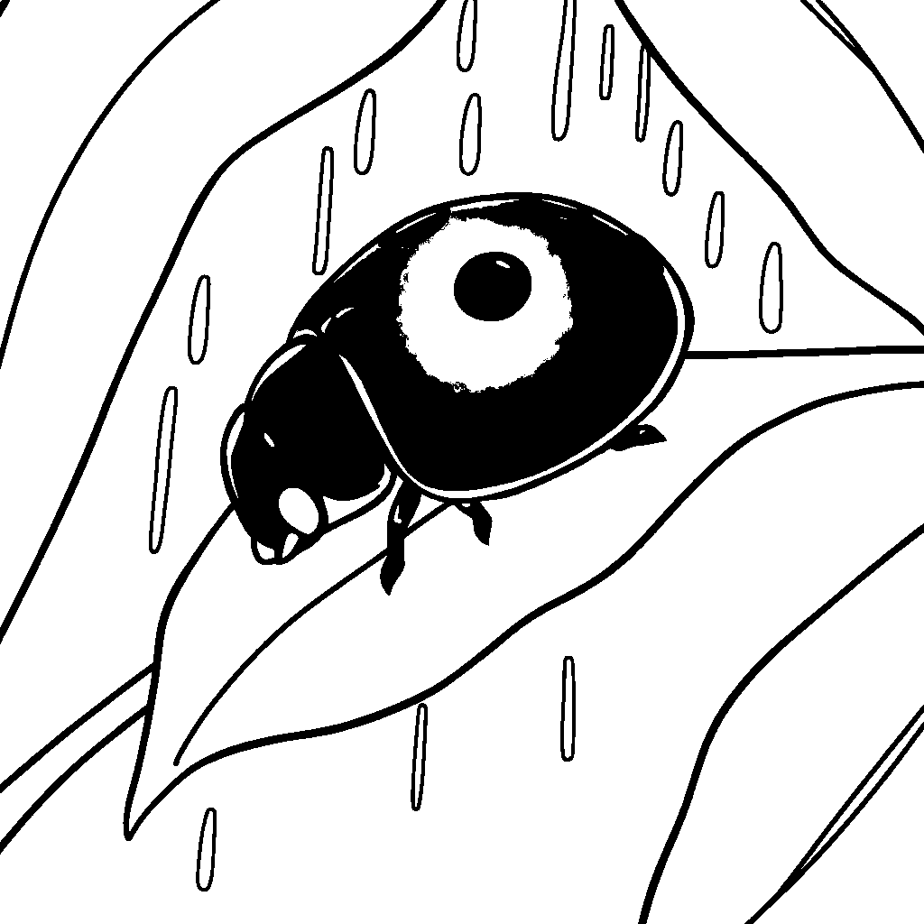 Ladybug On Leaf In Rain Coloring Page