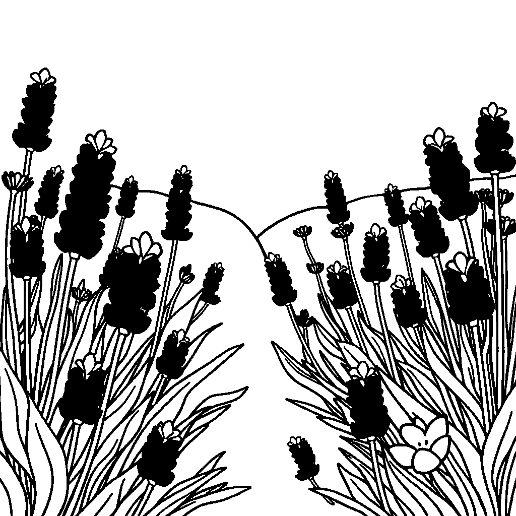 Lavender Field In Garden Coloring Page