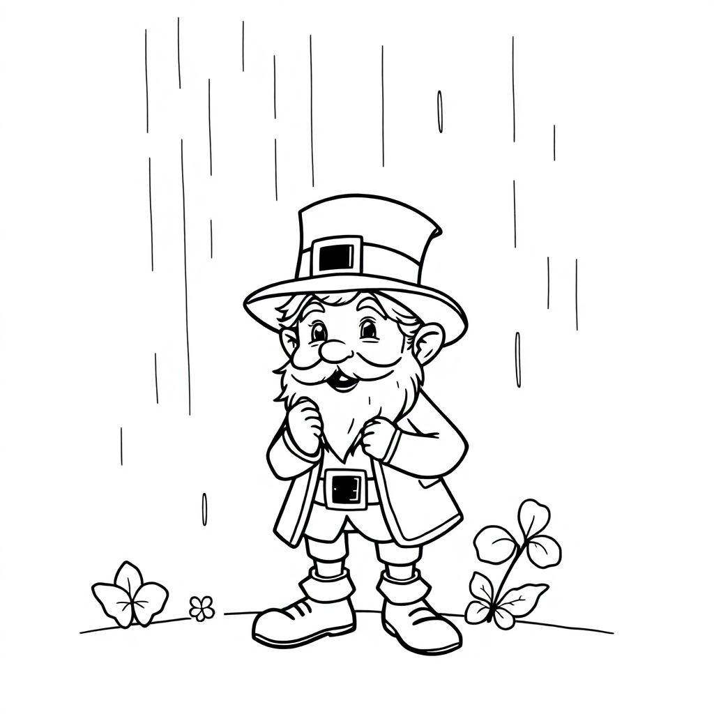 Leprechaun In Rain Coloring Page
