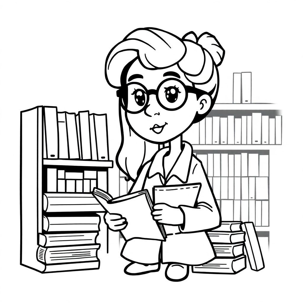 Librarian With Books Coloring Page