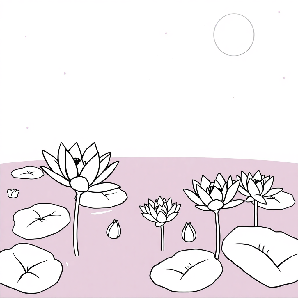 Lily Pond At Night Coloring Page