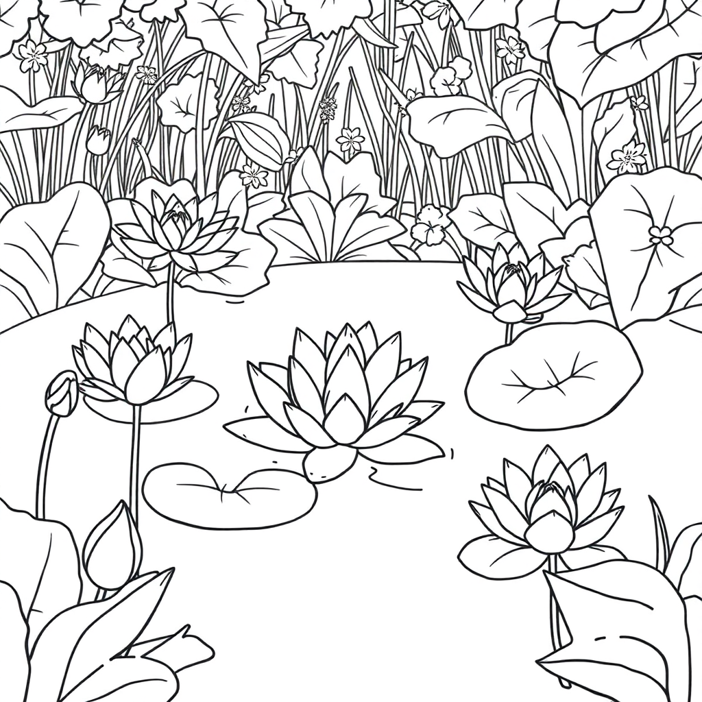Lily Pond In Garden Coloring Page