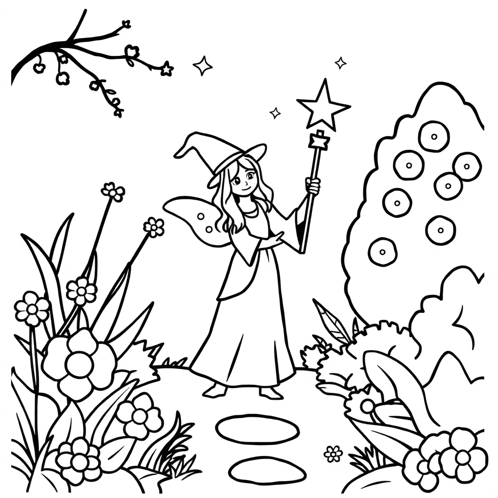 Magic Wand In Garden Coloring Page