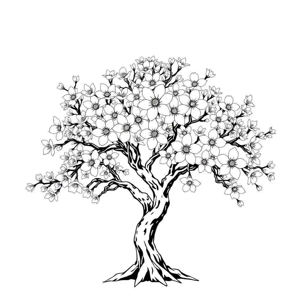 Magical Cherry Blossom Tree Coloring Page