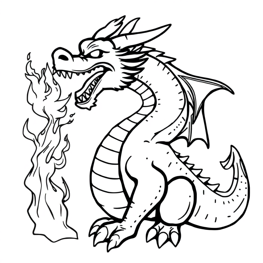 Magical Dragon Breathing Fire Coloring Page