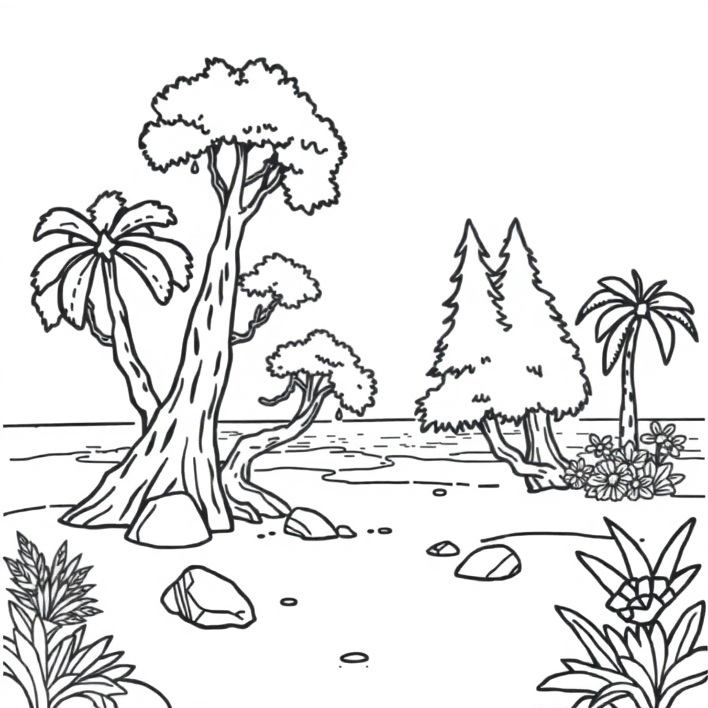 Magical Forest On Beach Coloring Page