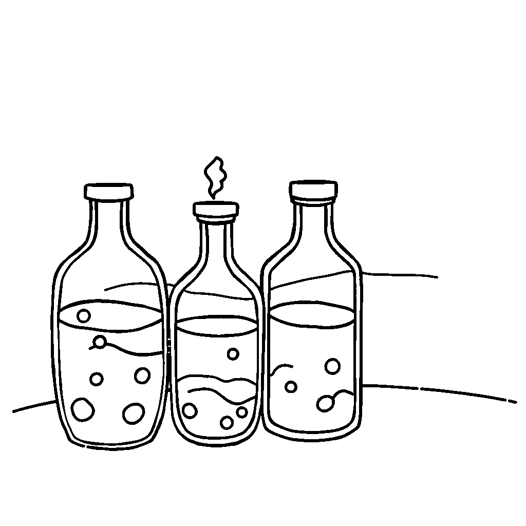 Magical Potion Bottles At Sunset Coloring Page